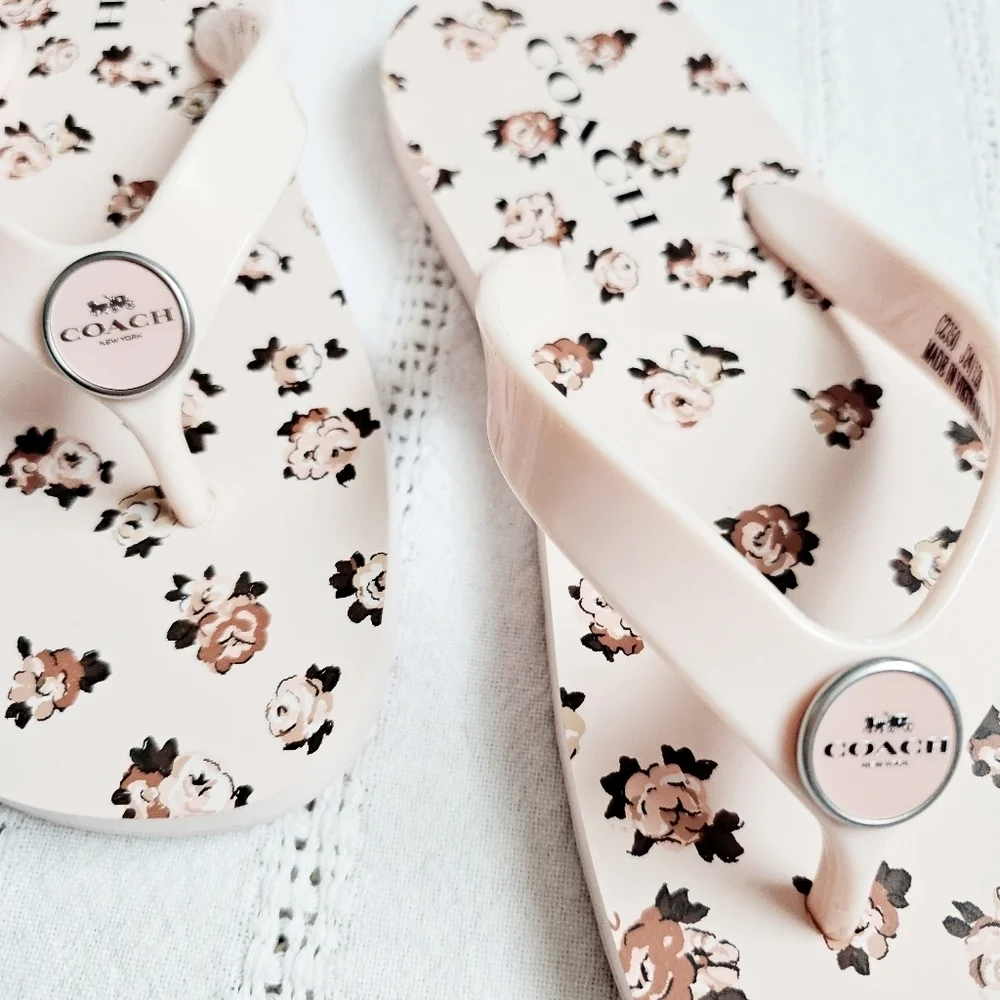 Coach Zayn Floral Print Blush Flip Flop Slip On Sandals Pink Flowers Size 6 NEW - Picture 9 of 11